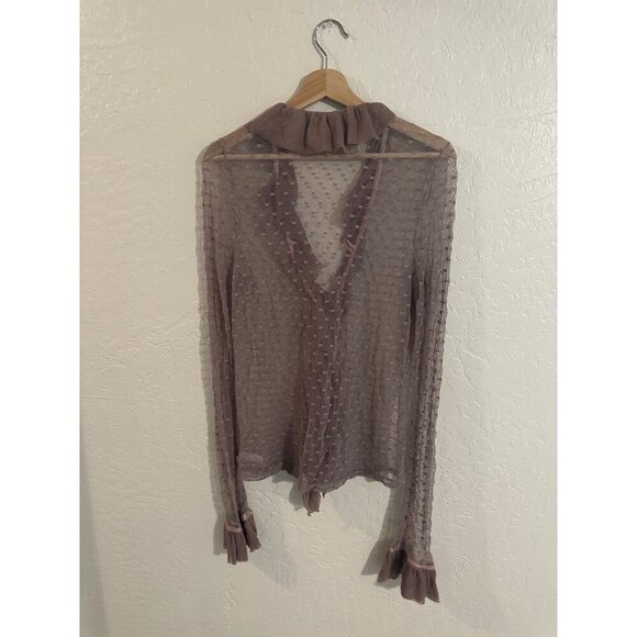 Annah S. Dreamy Vintage Brown Ruffled Y2K Fairycore Mesh Cardigan Top - Picture 9 of 9